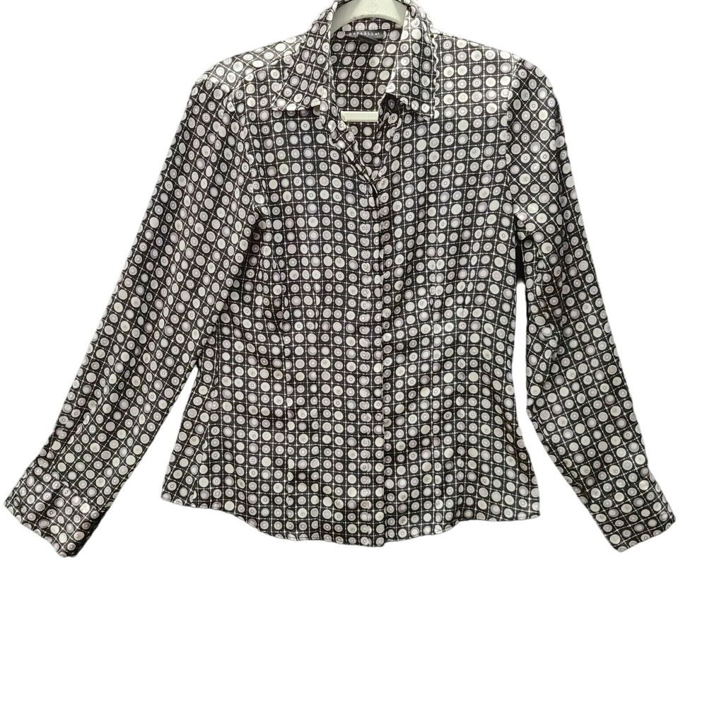 Rafaella Womens Button Down Blouse Multi-Color Size 6 100% Polyester Long Sleeve